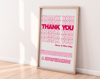 Retro Trendy Wall Art, Cool Art Print, Bar Cart Wall Art, Hot Pink Art, Thank You Bag, Digital Download, Funky Wall Art, Trendy Posters