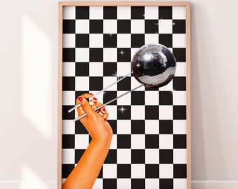 Disco Ball Print, Disco Chopstick Poster, Disco Ball Decor, Trendy Funky Wall Art, Disco Ball Decor