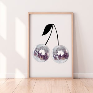 Disco Ball Print, Cherry Disco Poster, Preppy Wall Art, Trendy Wall Art, Girly Wall Art, Dorm Room Decor, Funky Wall Art, Black White Print