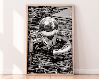 Disco Ball Print, Preppy Wall Art, Trendy Wall Art, Girly Wall Art, Dorm Room Decor, Funky Wall Art, Black White Silver Print