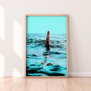 Funky Wall Art, Maximalist Wall Art, Trendy Posters, Eclectic Home Decor, Gallery Wall Art, Handstand in Ocean, Oversized Art,  Cool Posters