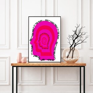 Dont Think About it too Much, Maximalist Wall Art, Funky wall art, Trendy Wall Art, Preppy wall art, Hot Pink Wall Art, apartment wall art image 5