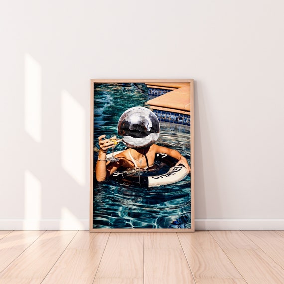 Disco Ball Print, Preppy Wall Art, Trendy Wall Art, Girly Wall Art, Dorm Room Decor, Funky Wall Art, Black White Silver Print, Eclectic art
