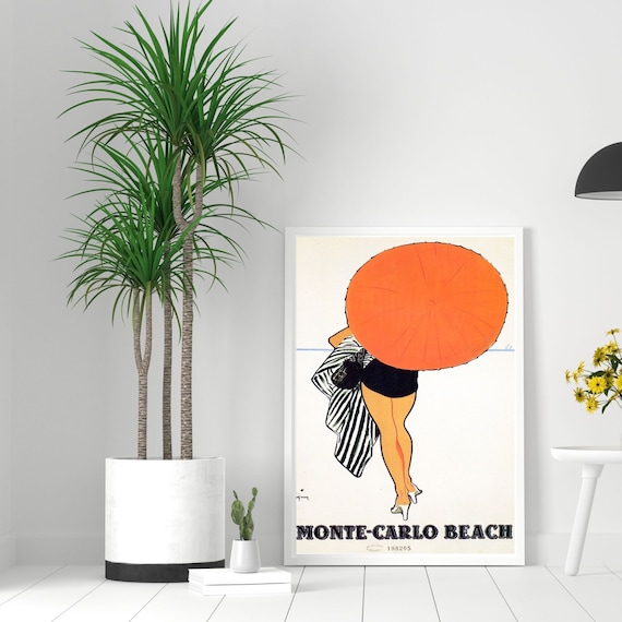 Monte Carlo Poster, Art Deco Wall Art, Retro Travel Poster, Vintage French Travel Poster, Trendy Wall Art, Apartment Wall Art, Digital Print
