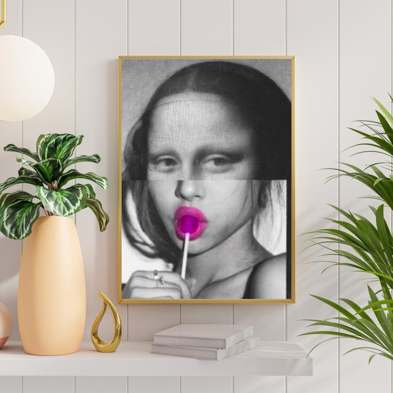 May include: A black and white portrait of a person with a pink lollipop in their mouth. The person's face is partially obscured by a black and white patterned veil.