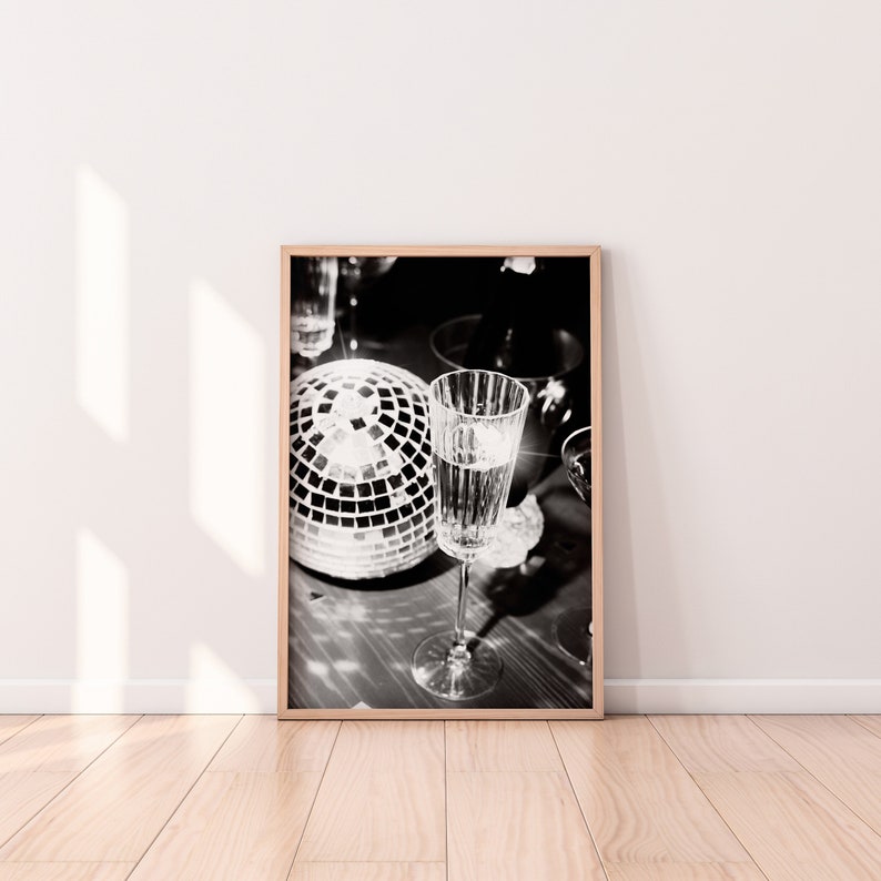 Disco Ball Print, Preppy Wall Art, Trendy Wall Art, Girly Wall Art, Dorm Room Decor, Funky Wall Art, Black White Silver Print, funky art print, apartment wall art, dorm room wall art, eclectic art print, gallery wall art, aesthetic wall art