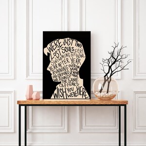 May include: Black and white typography art print with the text "WERE JUST TWO LOST SOULS SWIMMING IN A FISH BOWL YEAR AFTER YEAR RUNNING OVER THE OLD GROUND & WHAT WE FOUND? HAVE THE SAME OLD FEARS. WISH YOU WERE HERE"