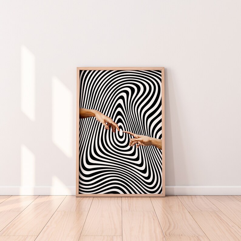 Black and White Wall Art, Trendy Posters, Downloadable Art Retro, Funky Wall Art, Over Bed Wall Decor, Extra Large Wall Art Apartment Print