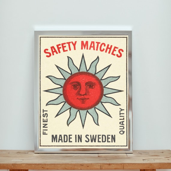 Retro Match Box Art, Art Deco Wall Art, Vintage Safety Match Poster, Trendy Wall Art, Apartment Wall Art, Digital Print