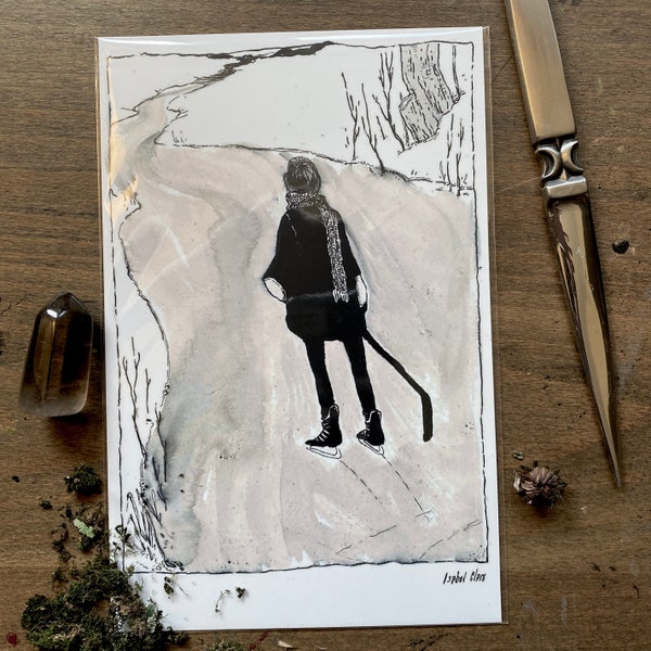 Pond Skater ~ winter hockey pond skating rural goth nature art print