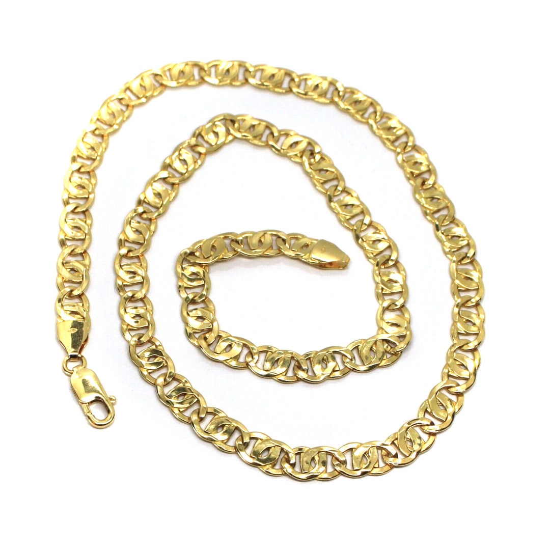 18k Yellow Gold Chain Tiger Eye Infinity Flat Big Links 7 Mm, Length 20