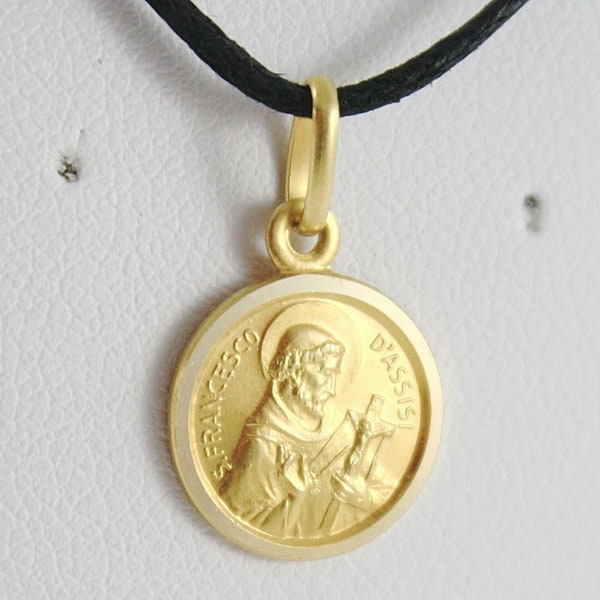 18k yellow gold St Saint Francis Francesco Assisi medal, made in Italy, small 11 mm