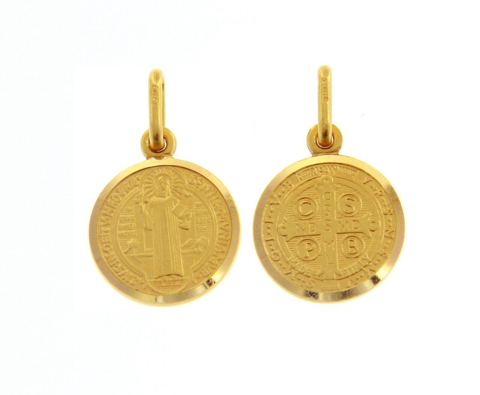 Solid 18k Yellow Gold Pendant – Cross With Jesus & St. Benedict Medal, 28mm, Made In Italy