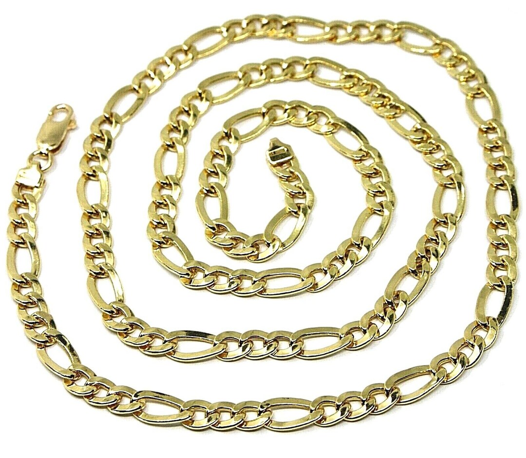 18k Yellow Gold Hollow Chain Big Flat 5 Mm Sunken Figaro Etsy