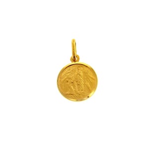 18k yellow gold Senora Lady of Lourdes small 9 mm round medal Virgin Mary pendant