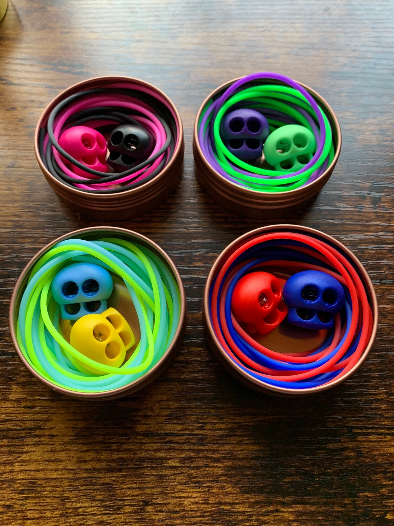 Stitch keeping cords & Stitch Stoppers with Gold Tin  | Stitch holders | Point Protector Caps | Hollow cords | Knitting Notions