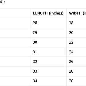 May include: Size guide for clothing with measurements in inches. The table shows the length and width of different sizes, from S to 4XL.