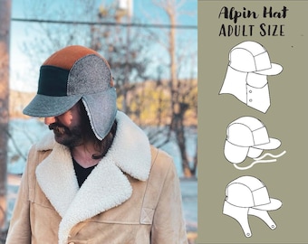 Alpin Hat PDF Sewing Pattern ADULT SIZE, Letter, A0, Projector with Tutorial, Brimmed Winter hat, Balaclava, Trapper Hat, 5 panel hat