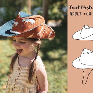 Forêt Western Hat PDF Patron de couture, chapeau d'éleveur et de cow-boy pour nouveau-né à adulte
