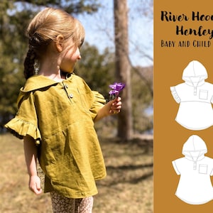 River Hooded Henley-PDF Sewing Pattern,Baby and Child Size, INSTANT DOWNLOAD