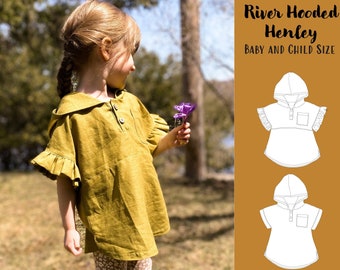 River Hooded Henley-PDF Sewing Pattern,Baby and Child Size, INSTANT DOWNLOAD