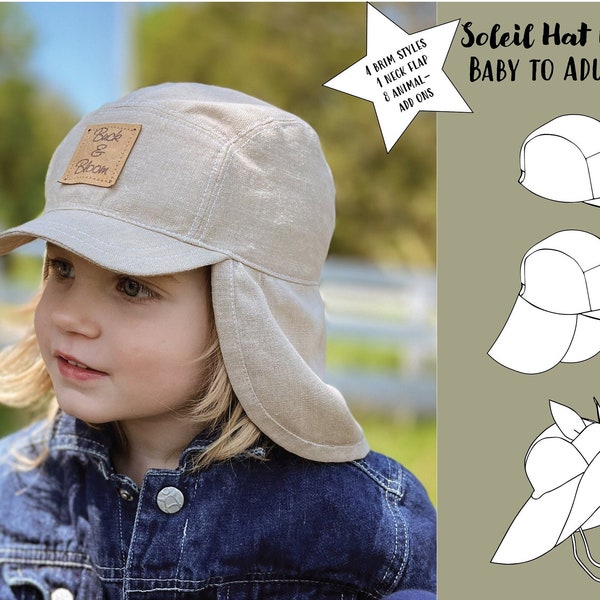 Soleil 5-Panel Hat Bundle Sewing Pattern-Instant Download PDF, Baby to Adult Sizes