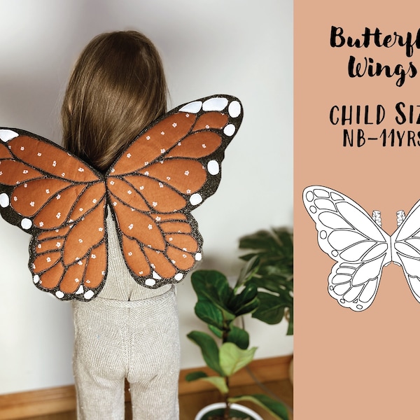 Butterfly Fairy Wings PDF Patron de couture, matelassé, sans fil, costume pour enfants, monarque