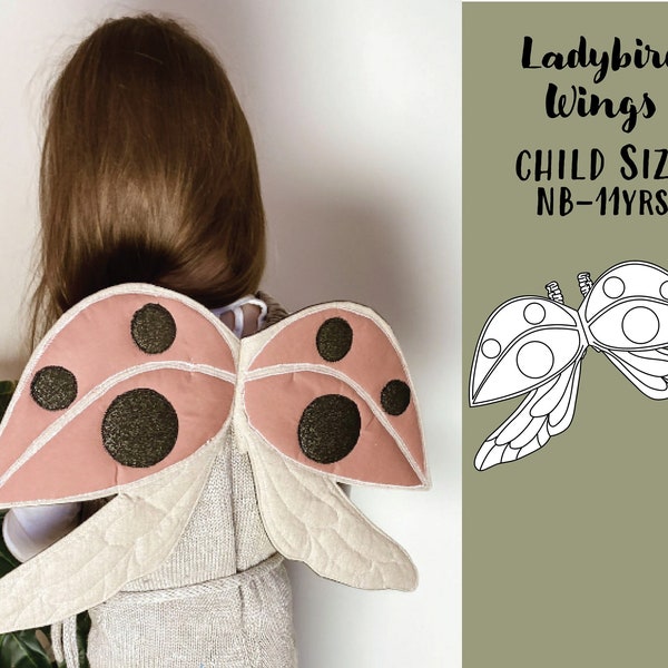 Ladybird Fairy Wings PDF Patron de couture, Coccinelle, Matelassé, Sans fil, Costume pour enfants