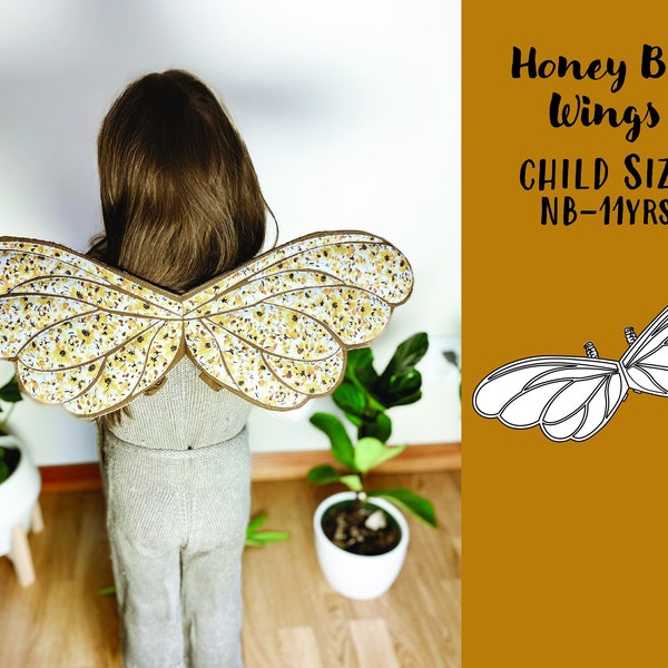 Honey Bee Fairy Wings PDF Sewing Pattern, Quilted, Wire Free, Kids Costume, Bumble Bee