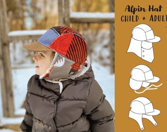 Alpin Hat PDF Sewing Pattern CHILD & ADULT Size,Letter, A0, Projector with Tutorial, Brimmed Winter hat, Balaclava, Trapper Hat, 5 panel hat