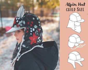 Alpin Hat PDF Sewing Pattern CHILD SIZE, Brimmed Winter hat, Balaclava, Trapper Hat, 5 panel hat