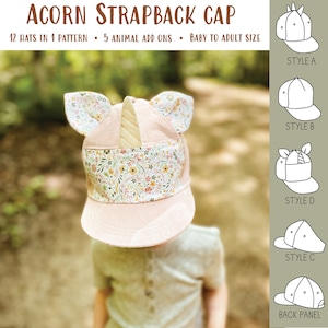 Acorn Strapback Cap PDF Sewing Pattern, Baby and Adult Size Instant Download image 1