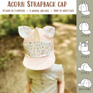 Acorn Strapback Cap PDF Sewing Pattern, Baby and Adult Size - Instant Download