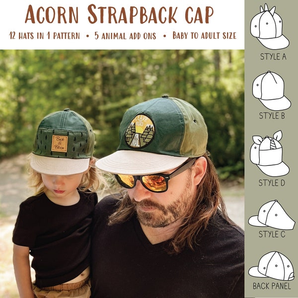 Acorn Strapback Cap PDF Sewing Pattern, Baby and Adult Size - Instant Download