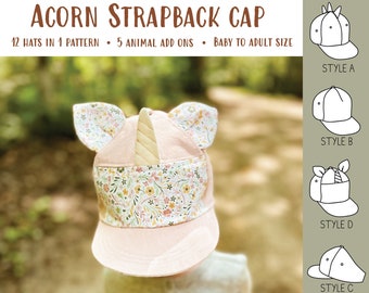 Acorn Strapback Cap PDF Sewing Pattern, Baby and Adult Size - Instant Download