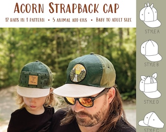 Acorn Strapback Cap PDF Sewing Pattern, Baby and Adult Size - Instant Download