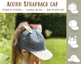 Acorn Strapback Cap PDF Sewing Pattern, Baby and Adult Size - Instant Download