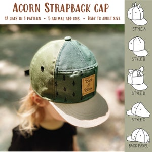 Acorn Strapback Cap PDF Sewing Pattern, Baby and Adult Size - Instant Download