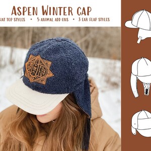May include: A navy blue winter cap with a white brim and ear flaps. The cap has a brown embroidered patch with the text "Surf the Future".