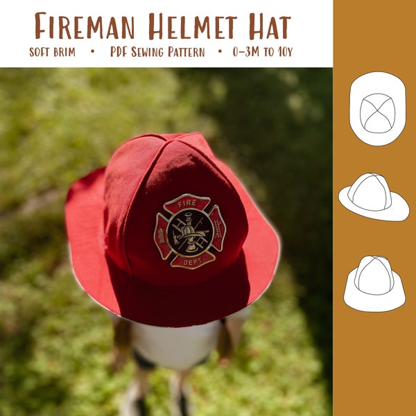 Fireman Helmet Hat, PDF Sewing Pattern, Instant Download, Sized 0-3 Months to 10 Years