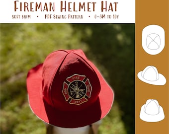 Fireman Helmet Hat, PDF Sewing Pattern, Instant Download, Sized 0-3 Months to 10 Years