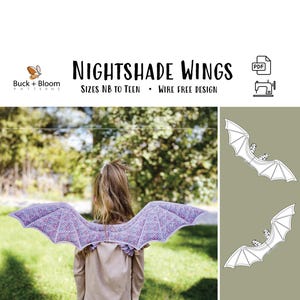 Nightshade Dragon and Bat Fairy Quilted Play Wings - PDF Sewing Pattern,INSTANT DOWNLOAD - Wire Free Design for Baby&#39;s and Kids
