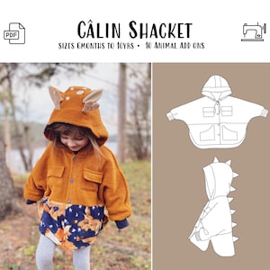 Câlin Shacket PDF Sewing Pattern, Size 0-6m to 10years, Projector A0 Letter PDF, Baby and Child Jacket Poncho Dolman Sleeve