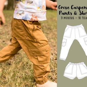 Grove Carpenter Pants and Shorts Sewing Pattern, PDF - Instant Download, Size 9M to 10Y