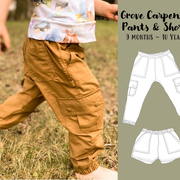 Grove Carpenter Pantalons et Shorts Patron de Couture, PDF - Téléchargement immédiat, Taille 9M à 10A