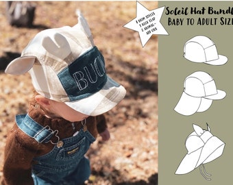 Soleil 5-Panel Hat Bundle Sewing Pattern-Instant Download PDF, Baby to Adult Sizes