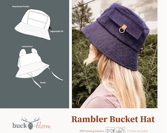Rambler Bucket Hat, PDF Sewing Pattern, Instant Download, Baby to Adult Size