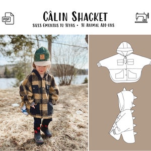 Câlin Shacket PDF Sewing Pattern, Size 0-6m to 10years, Projector A0 Letter PDF, Baby and Child Jacket Poncho Dolman Sleeve image 1