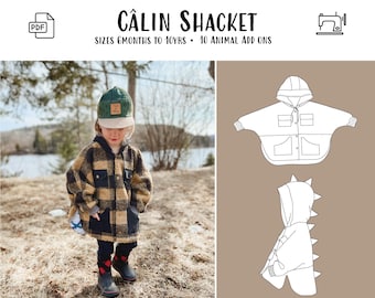 Câlin Shacket PDF Sewing Pattern, Size 0-6m to 10years, Projector A0 Letter PDF, Baby and Child Jacket Poncho Dolman Sleeve