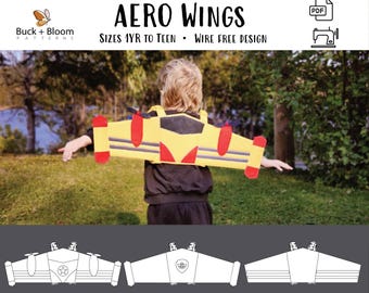 Aero Wings - draagbare gewatteerde Play Rocket Pack en vliegtuigvleugels - pdf-naaipatroon, INSTANT DOWNLOAD - ontwerp zonder draad, aankleden